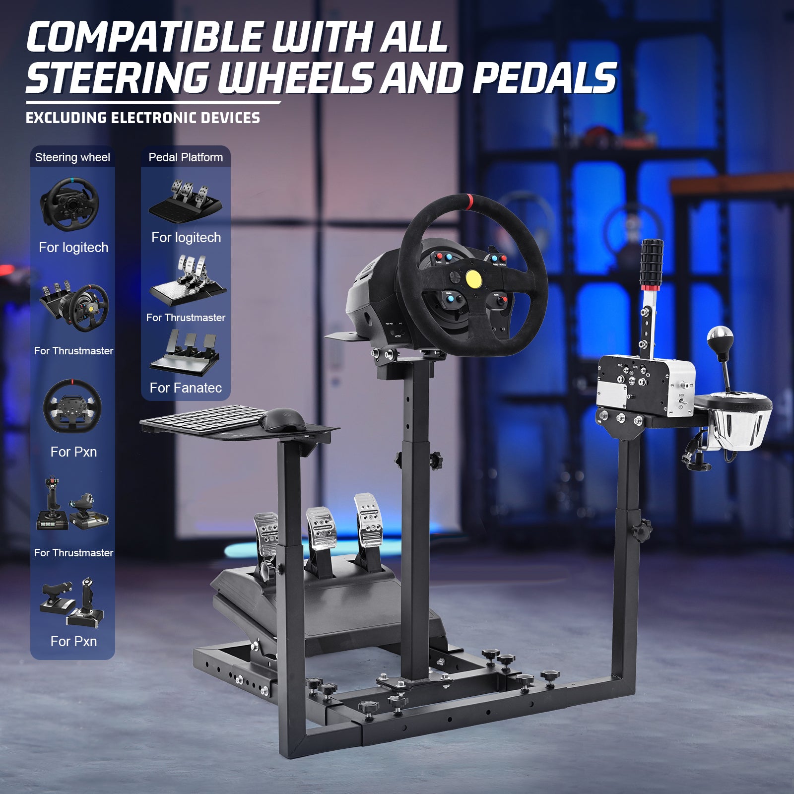 Marada Flight Racing Sim Cockpit Dual Mounting Platform Compatible with Logitech, PXN, Thrustmaster HOTAS Warthog, G29, G920, G923, X52 Adjustable Stand Wheel, Pedal, Throttle, Joystick Not Included