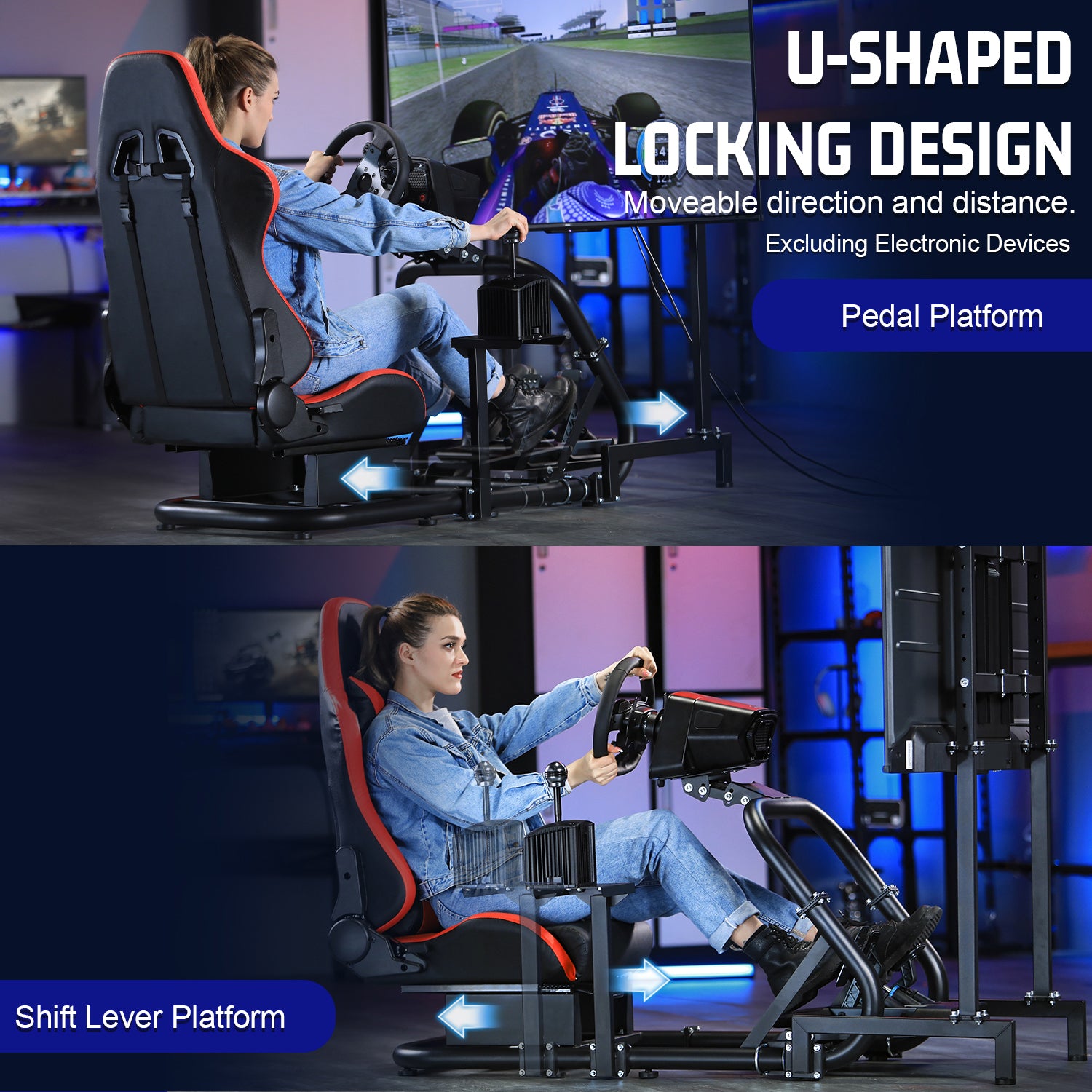 Marada Racing Cockpit with TV Stand & Red Seat Fit for G923 G920 T500,FANTEC,T3PA/TGT Stable & Strong Wheel and Pedals Not Included Driving Simulator Cockpit-54