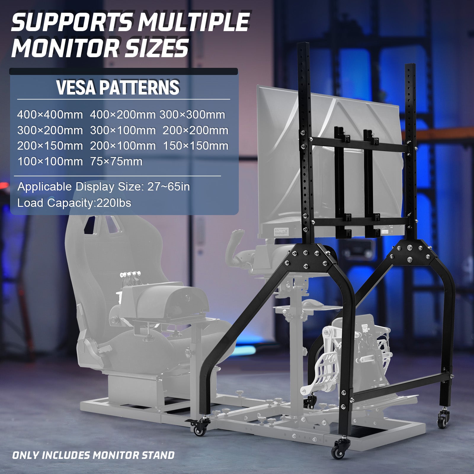 Marada adjustable monitor stand with lockable wheel design is compatible with all cockpit stands sold in our store
