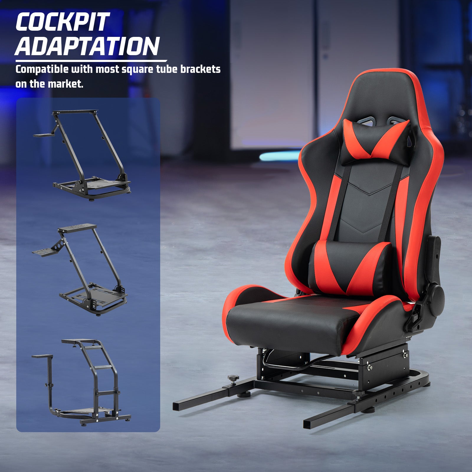 Marada Adjustable Racing Simulator Cockpit Rear Seat Frame - Expandable Design with DIY Support & Included Ergonomic Red Racing Seat