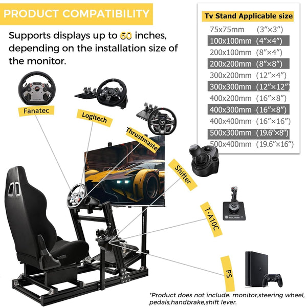 Marada Sim Racing Cockpit Wheel Stand Adjustable Aluminum Fit for Thrustmaster T80,T150,T248X,TX,T300RS,Fanatec，Moza,Logitech G29,G920,G923,PXN Racing Frame with Seat