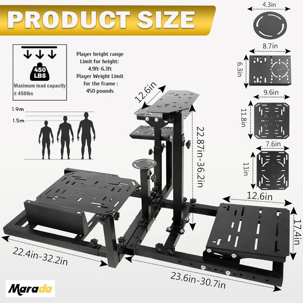 Marada Flight Simulation Cockpit Adjustable Compatible with Thrustmaster HOTAS Warthog,Logitech G25 G27 Wheels,Pedals,Throttle,Joystick Not Included