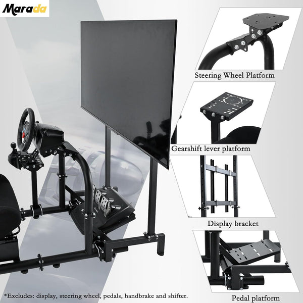 Marada Racing Cockpit with TV Stand & Black Seat Fit for Logitech G923 G920, Thrustmaster, T3PA/TGT, Wheel and Pedal Not Included Driving Simulator Cockpit-55