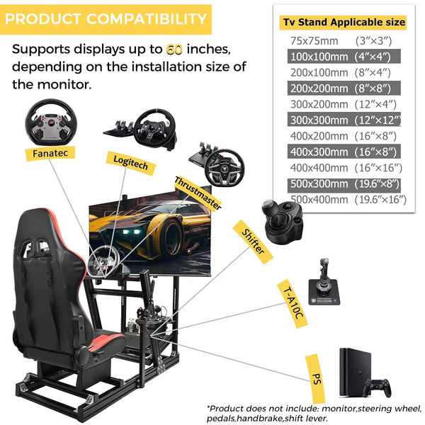 Marada Sim Racing Cockpit Wheel Stand Adjustable Aluminum Fit for Thrustmaster,Fanatec,Moza,Logitech,PXN Racing Frame with Seat