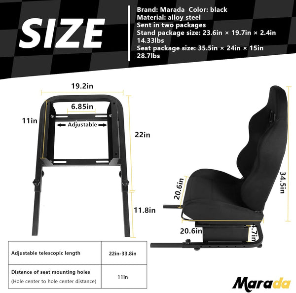 Marada Racing Simulator Cockpit Seat Frame with Black Seat with Bolts Suitable for Dardoo, Supllueer, Anman Sim Gaming Stand Adjustable & Portable Real Driving & Flying Simulation Split Seat Cockpit