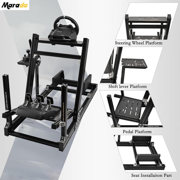 Marada Sim Racing Cockpit Tunable&Aluminum Fit for Logitech G920 G920 G29, Thrustmaster T80 T150 Racing Frame without Seat Wheel and Pedals