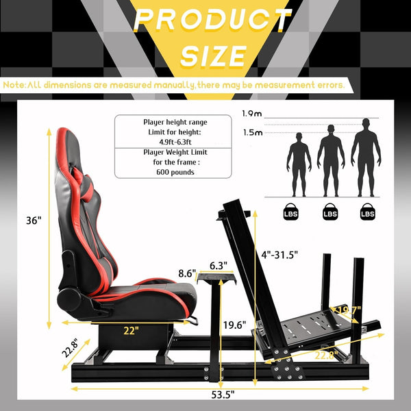 Marada Sim Racing Cockpit Wheel Stand Adjustable Aluminum Fit for ThrustmasterT80,T150,T248X,TX,T300RS,Fanatec,Moza,Logitech G29,G920,G923,PXN Racing Frame with Seat