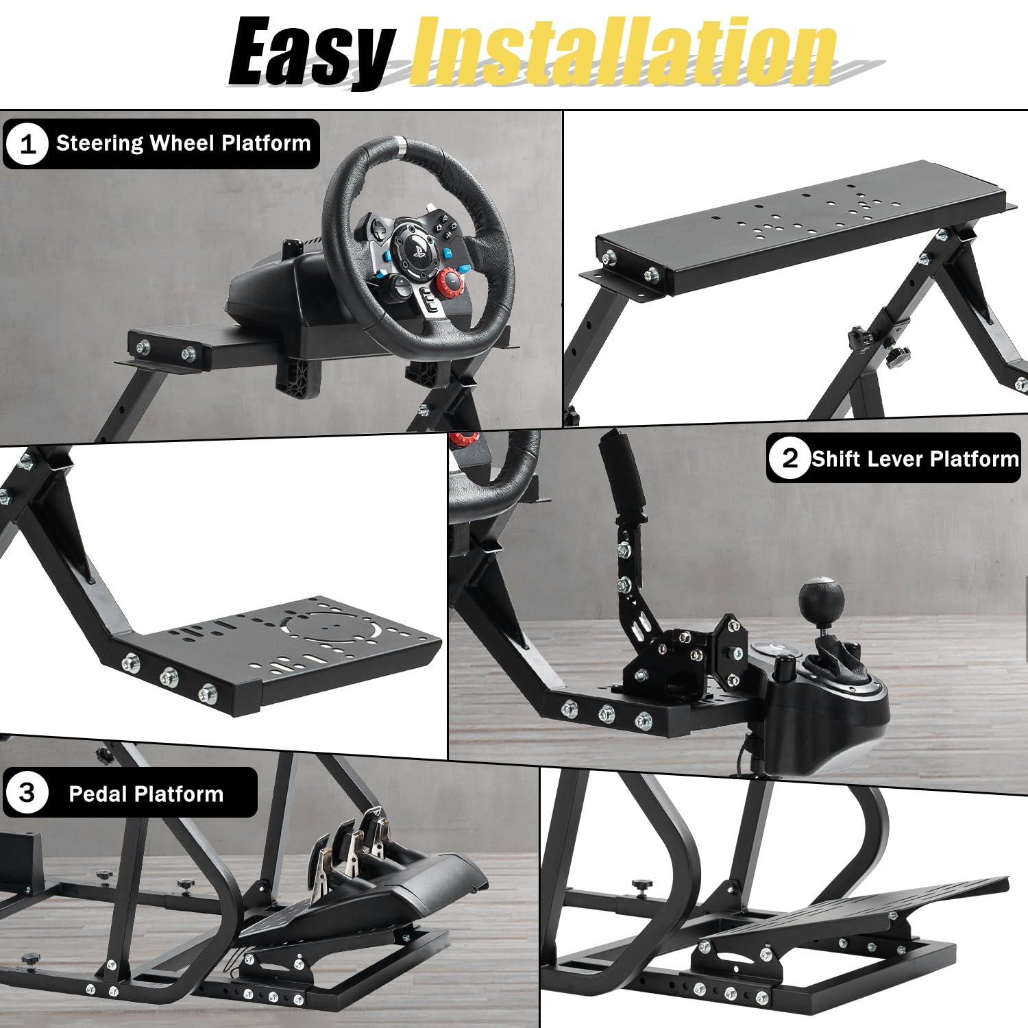Marada G29 Stable Racing Simulator Cockpit Compatible with Thrustmaster/Logitech/PXN/Fanatec T300RS, T500RS, G25, G27, G923, G920, Adjustable Mount Steering Wheel, Pedal, Handbrake Not Included