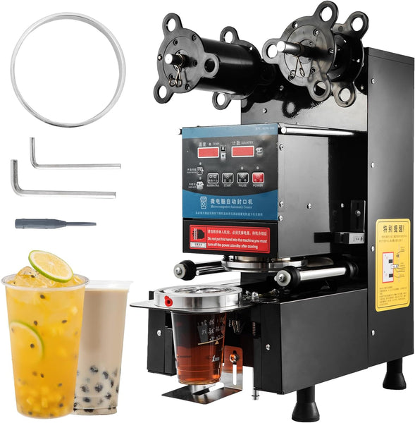 Marada Cup Sealing Machine 90/95mm Electric Cup Sealer Machine Full Automatic 500-650 Cups/H Commercial Boba Sealer Automatic Counting for Boba Milk Tea Coffee Digital Control Panel (Black)