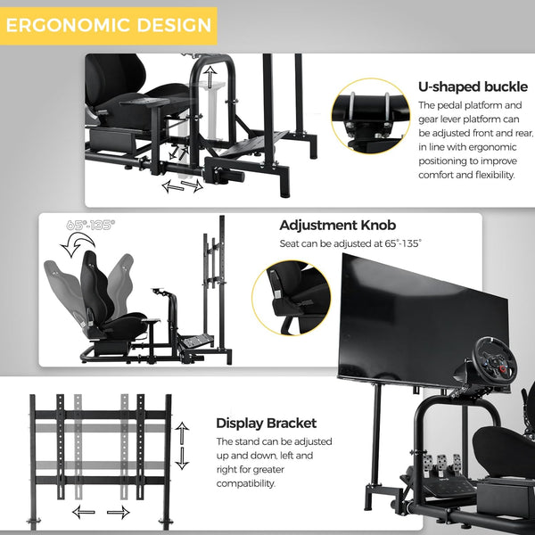 Marada Racing Cockpit with TV Stand & Black Seat Fit for Logitech G923 G920, Thrustmaster, T3PA/TGT, Wheel and Pedal Not Included Driving Simulator Cockpit-55