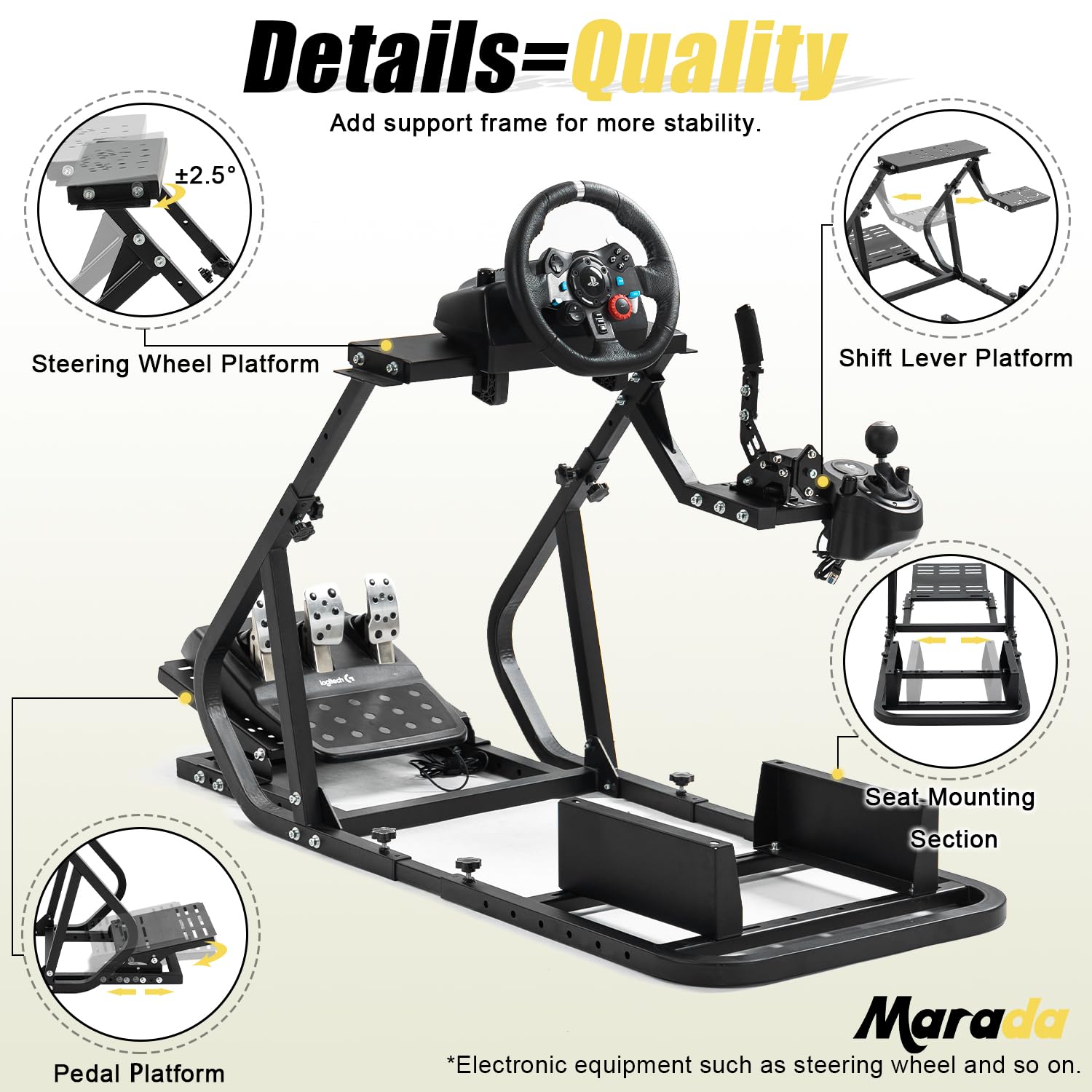 Marada G29 Stable Racing Simulator Cockpit Compatible with Thrustmaster/Logitech/PXN/Fanatec T300RS, T500RS, G25, G27, G923, G920, Adjustable Mount Steering Wheel, Pedal, Handbrake Not Included