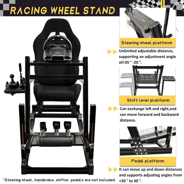 Marada Sim Racing Cockpit Wheel Stand Adjustable Aluminum Fit for Thrustmaster,Fanatec,Moza,Logitech,PXN Racing Frame with Seat, Not Include Steering Wheel,Pedals,Handbrake,Monitor