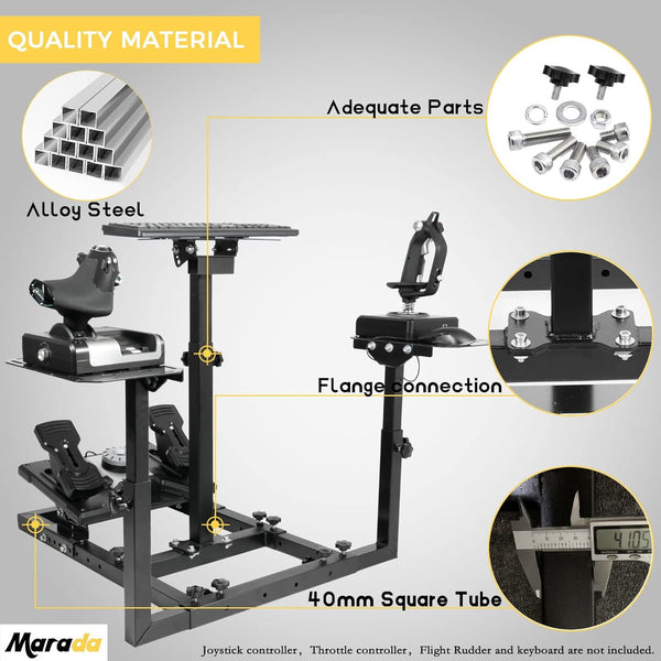 Marada Flight Racing Sim Cockpit Dual Mounting Platform Compatible with Logitech, PXN, Thrustmaster HOTAS Warthog, G29, G920, G923, X52 Adjustable Stand Wheel, Pedal, Throttle, Joystick Not Included