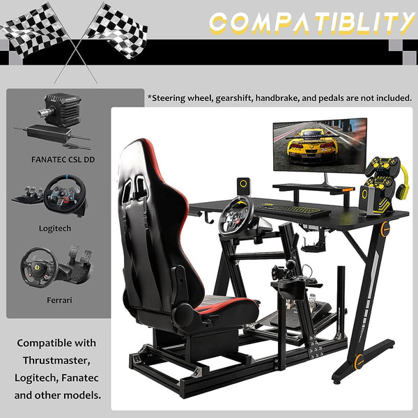 Marada Sim Racing Cockpit Wheel Stand Adjustable Aluminum Fit for ThrustmasterT80,T150,T248X,TX,T300RS,Fanatec,Moza,Logitech G29,G920,G923,PXN Racing Frame with Seat