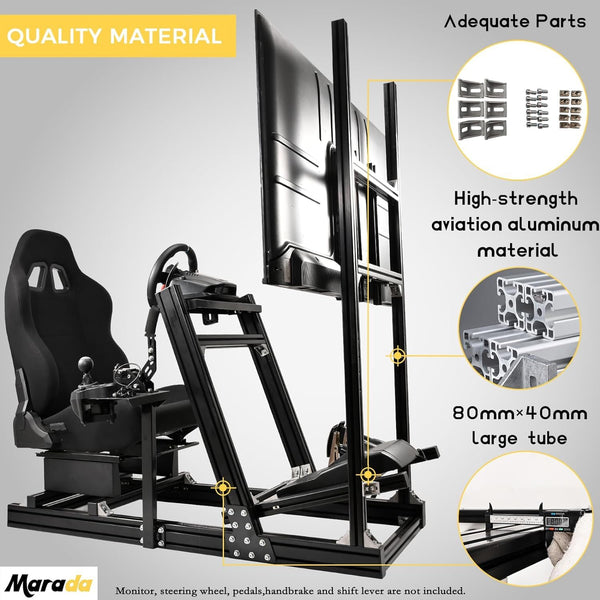 Marada Sim Racing Cockpit Wheel Stand Adjustable Aluminum Fit for Thrustmaster T80,T150,T248X,TX,T300RS,Fanatec，Moza,Logitech G29,G920,G923,PXN Racing Frame with Seat