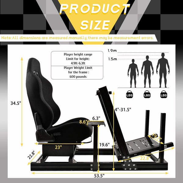 Marada Sim Racing Cockpit Wheel Stand Adjustable Aluminum Fit for Thrustmaster,Fanatec,Moza,Logitech,PXN Racing Frame with Seat, Not Include Steering Wheel,Pedals,Handbrake,Monitor