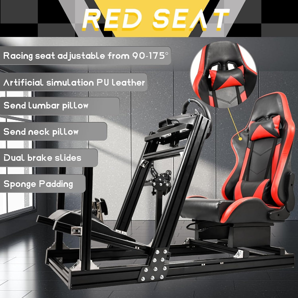 Marada Sim Racing Rig Marada Sim Racing Cockpit Wheel Stand Adjustable Aluminum Fit for Thru