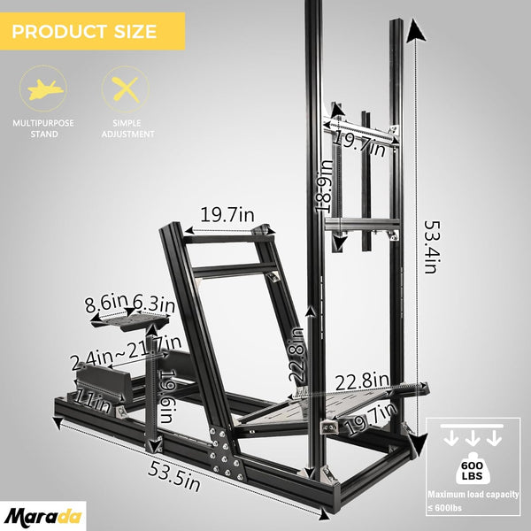 Marada Sim Racing Cockpit Wheel Stand Adjustable Aluminum Fit for Thrustmaster/Fanatec/Logitech/PXN T80,T150,T248X,TX,T300RS,G29,G920,G923, Racing Frame without Wheel & Pedals & Joystick