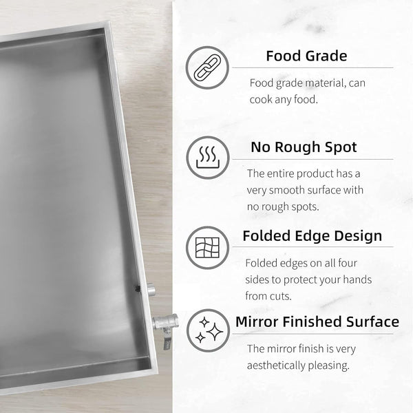 Marada Maple Syrup Evaporator Pan 304 Stainless Steel with a Valve Two interfaces Maple Syrup Boiling Pan (30"L x 20" W x 9.5" H)