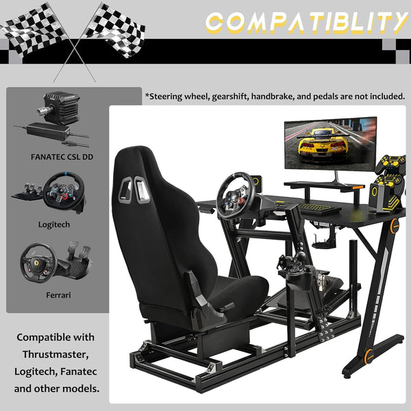 Marada Sim Racing Cockpit Wheel Stand Adjustable Aluminum Fit for Thrustmaster,Fanatec,Moza,Logitech,PXN Racing Frame with Seat, Not Include Steering Wheel,Pedals,Handbrake,Monitor