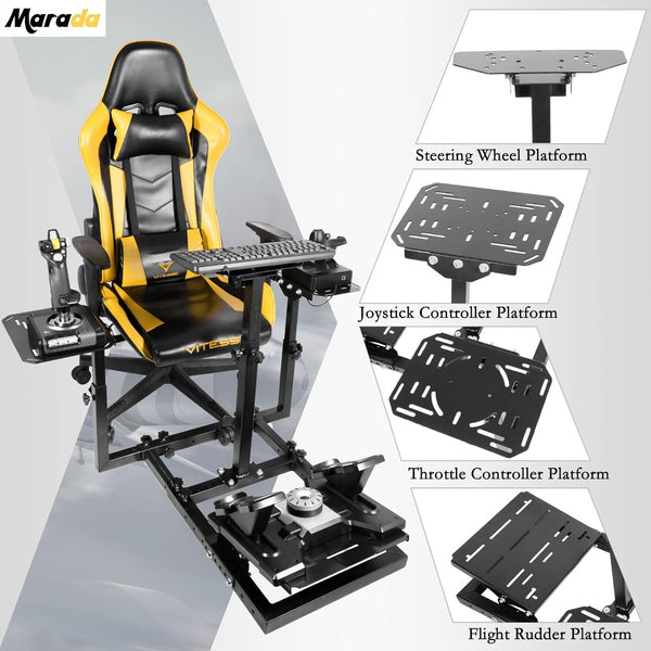 Marada Flight Racing Sim Cockpit Dual Mounting Platform Compatible with Logitech, PXN, Thrustmaster HOTAS Warthog, G29, G920, G923, X52 Adjustable Stand Wheel, Pedal, Throttle, Joystick Not Included