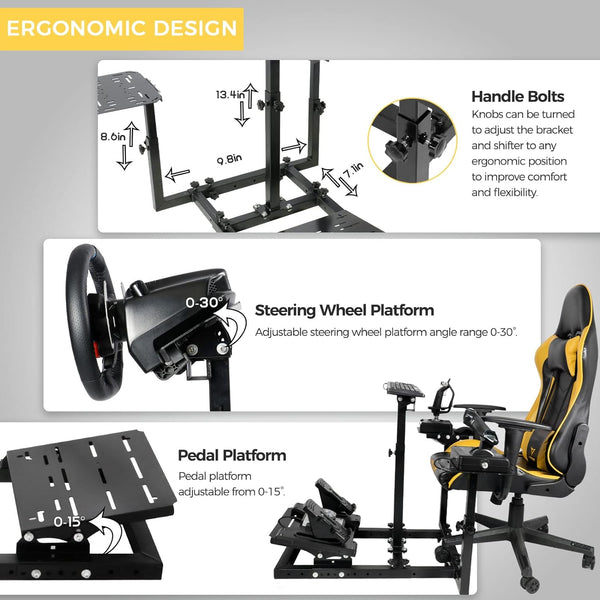 Marada Flight Racing Sim Cockpit Dual Mounting Platform Compatible with Logitech, PXN, Thrustmaster HOTAS Warthog, G29, G920, G923, X52 Adjustable Stand Wheel, Pedal, Throttle, Joystick Not Included