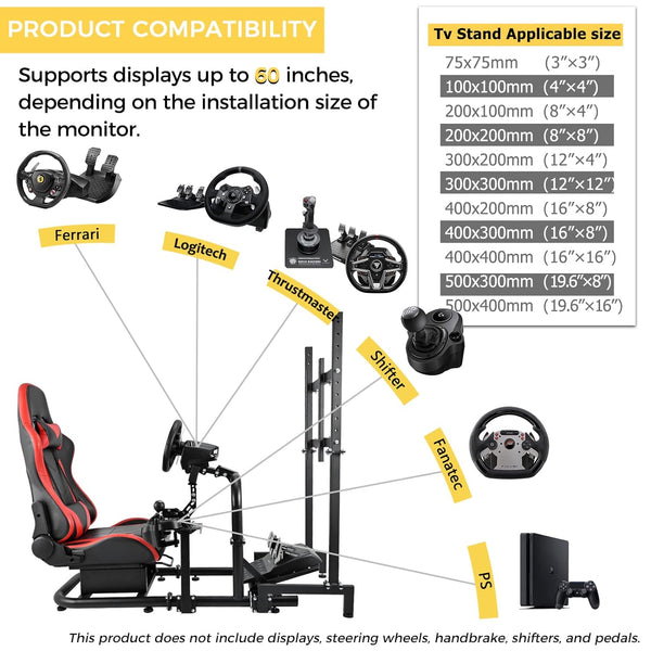 Marada Driving Simulator Cockpit with Monitor Stand & Red Seat Fit for G923 G920 T500,FANTEC,T3PA/TGT Stable & Strong Wheel and Pedals Not Included Racing Cockpit Full,Kit-57