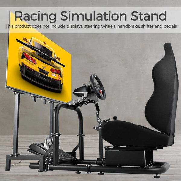 Marada Racing Cockpit with TV Stand & Black Seat Fit for Logitech G923 G920, Thrustmaster, T3PA/TGT, Wheel and Pedal Not Included Driving Simulator Cockpit-55