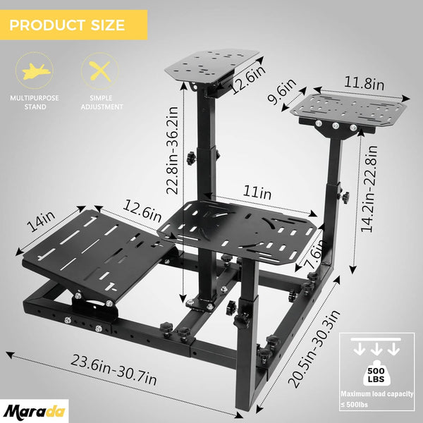 Marada Flight Racing Sim Cockpit Dual Mounting Platform Compatible with Logitech, PXN, Thrustmaster HOTAS Warthog, G29, G920, G923, X52 Adjustable Stand Wheel, Pedal, Throttle, Joystick Not Included