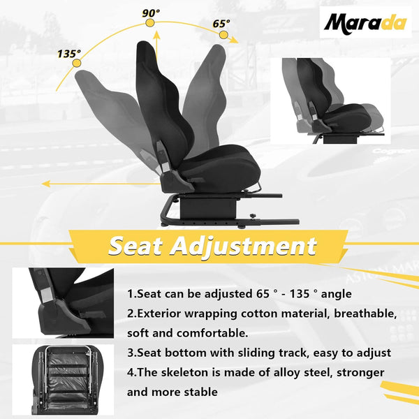 Marada Racing Simulator Cockpit Seat Frame with Black Seat with Bolts Suitable for Dardoo, Supllueer, Anman Sim Gaming Stand Adjustable & Portable Real Driving & Flying Simulation Split Seat Cockpit