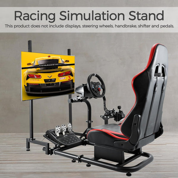 Marada Driving Simulator Cockpit with Monitor Stand & Red Seat Fit for G923 G920 T500,FANTEC,T3PA/TGT Stable & Strong Wheel and Pedals Not Included Racing Cockpit Full,Kit-57