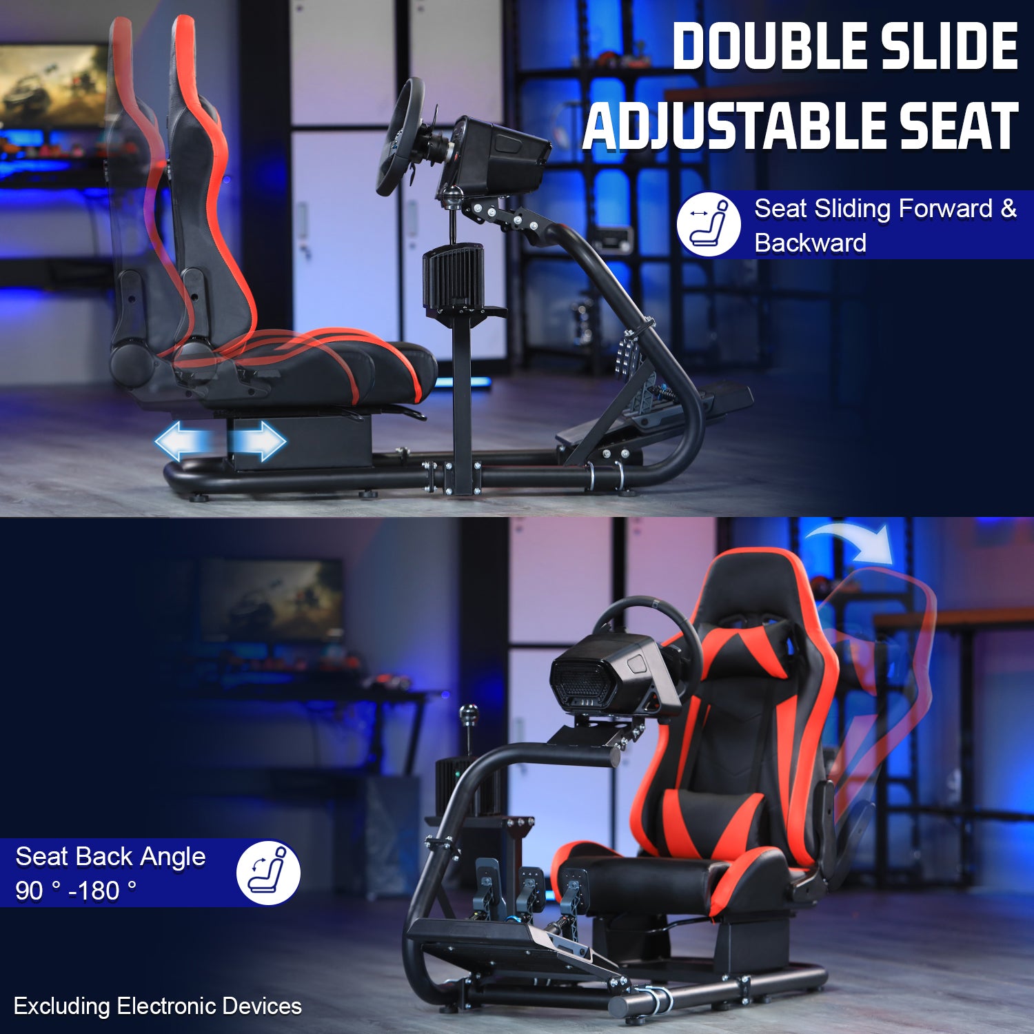 Marada Simulator Racing Wheel Stand (Cockpit 56) Adjustable Fit for |Logitech G25 G27 G29 G920 |Thrustmaster T80 T150 | Fanatec with Red Racing Seat Wheel, Pedals,and Shifter Not Include