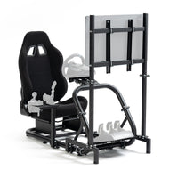Marada Driving Simulator Cockpit with Monitor Stand&Black Seat Fit for G923 G920 T500,FANTEC,T3PA/TGT, Stable & Strong Wheel and Pedal Not Included Racing Cockpit Full Kit-54
