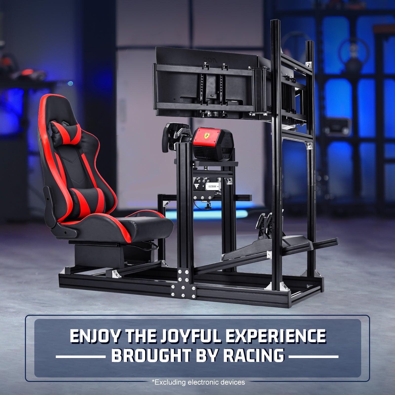 Marada 4080 Aluminum Sim Cockpit with Red Seat & Triple Monitor Mount,No Electronics Included