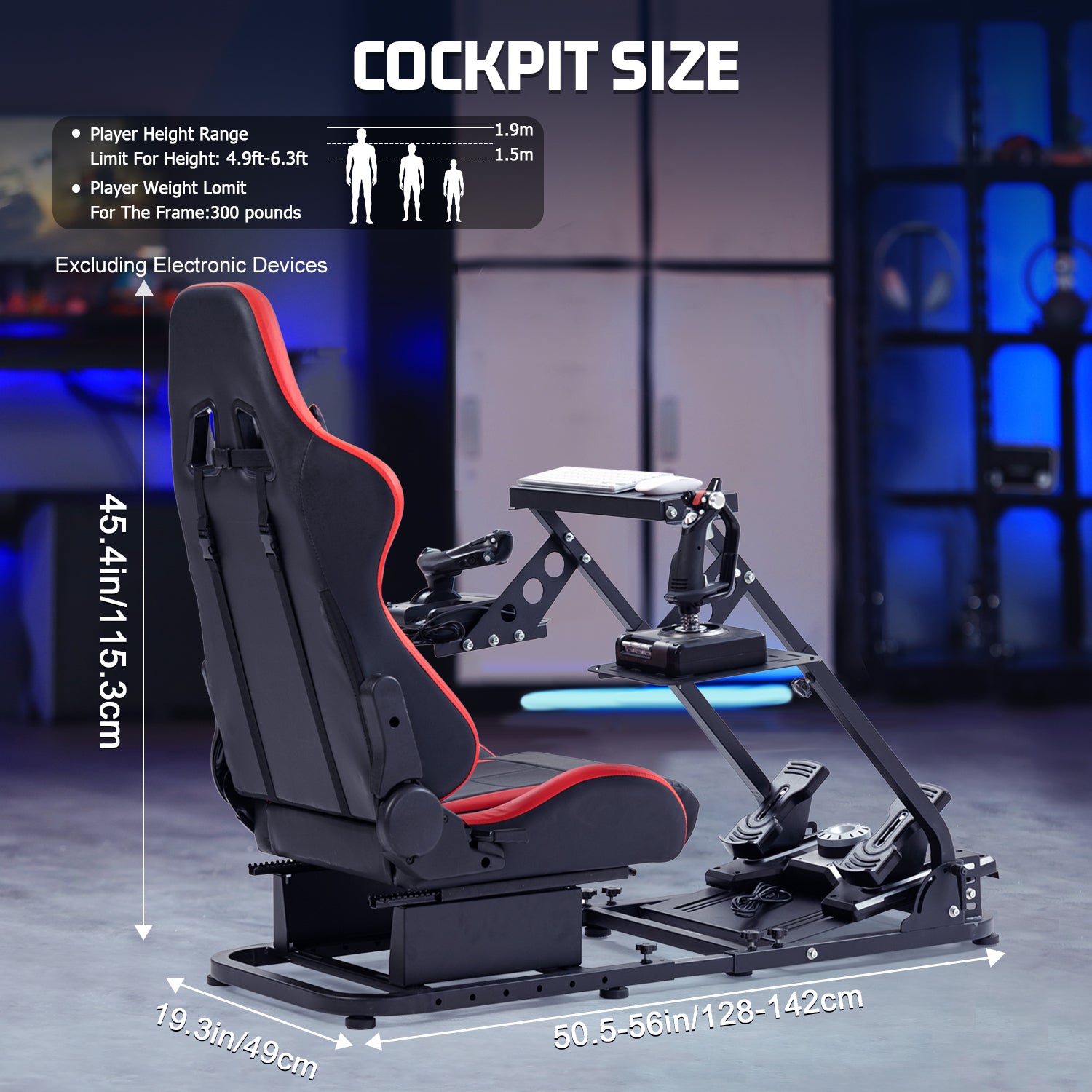 Marada Flight Sim Cockpit with Red Seat and Racing Wheel Stand for Driving and Flight Simulator Fit for HOTAS Warthog, Thrustmaster,Logitech Adjustable |Throttle,Joystick,Keyboard not Included|