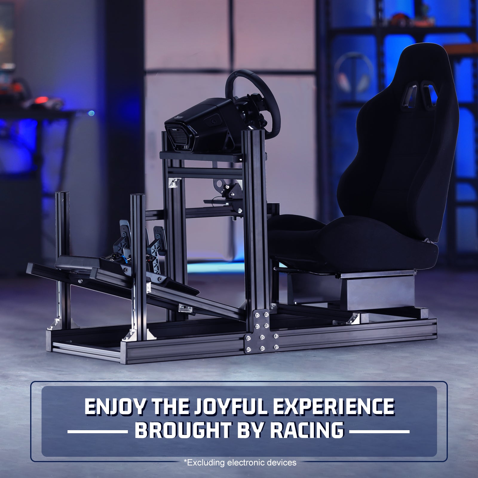 Marada 4080 Aluminum F1 Racing Cockpit Stand with Black Seat – Full Adjustable Simulator Frame Compatible with Logitech/Thrustmaster/Fanatec (Wheel/Pedals/Shifter Not Included)