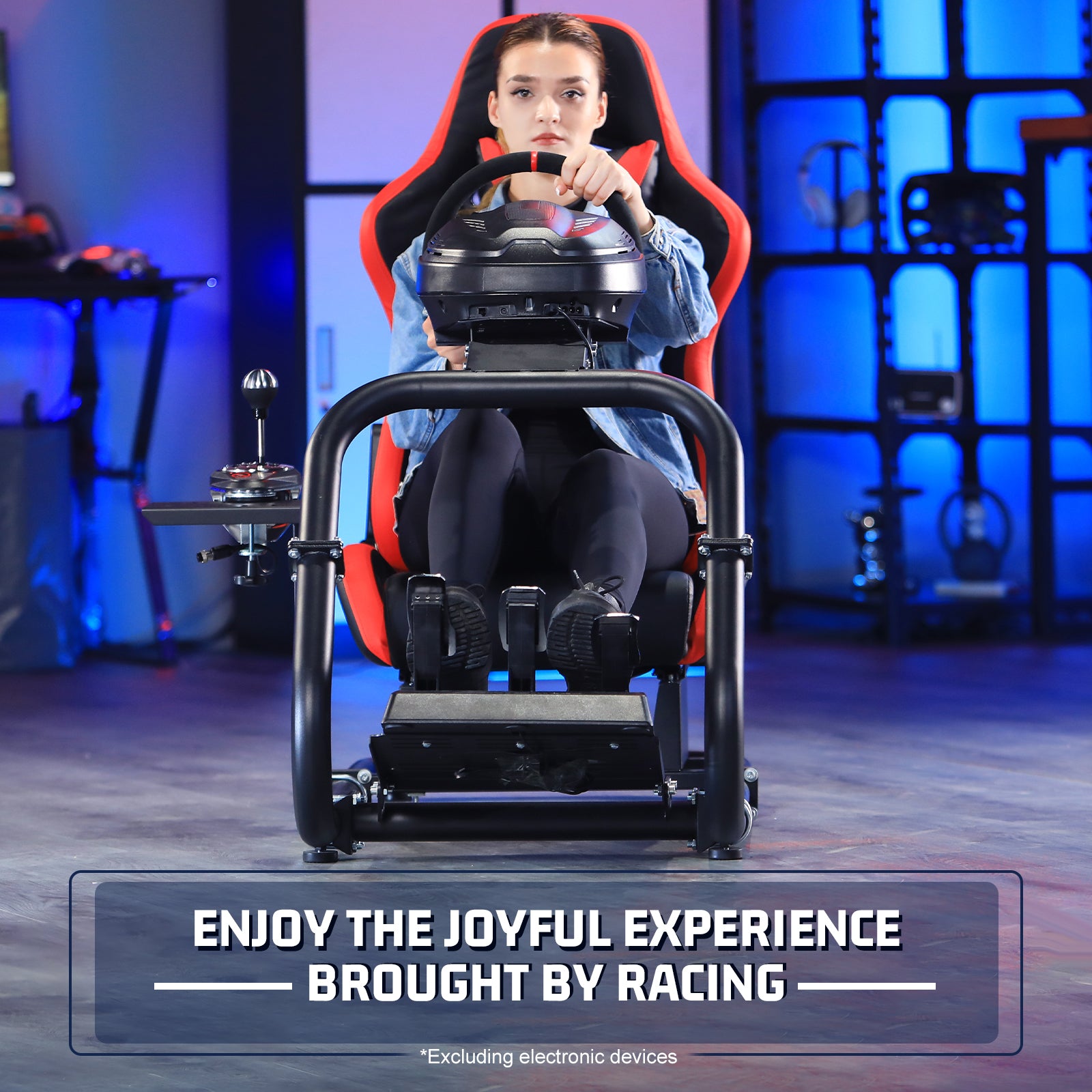 Marada Racing Wheel Stand (Cockpit 54) Adjustable Fit for |Logitech G25 G27 G29 G920 |Thrustmaster T80 T150 | Fanatec with Red Racing Seat Wheel, Pedals,and Shifter Not Include Visit the Marada Store