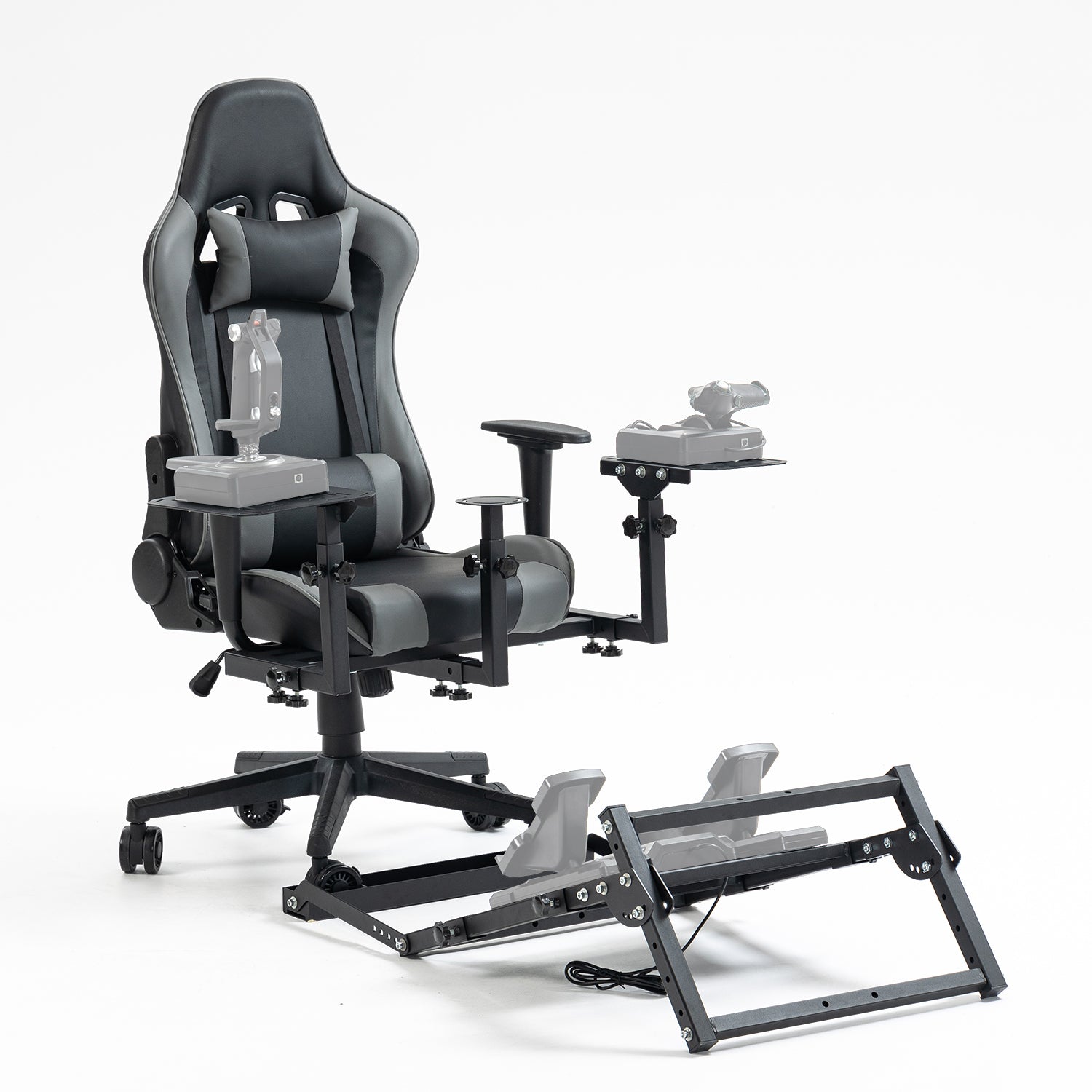 Marada Flight Simulator Cockpit with Gray Gaming Seat & Pedal Mount for Logitech Thrustmaster