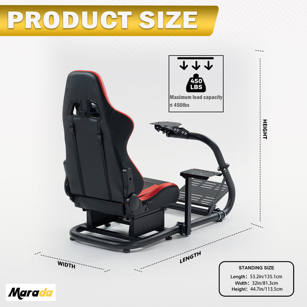 Marada Simulator Racing Wheel Stand (Cockpit 56) Adjustable Fit for |Logitech G25 G27 G29 G920 |Thrustmaster T80 T150 | Fanatec with Red Racing Seat Wheel, Pedals,and Shifter Not Include