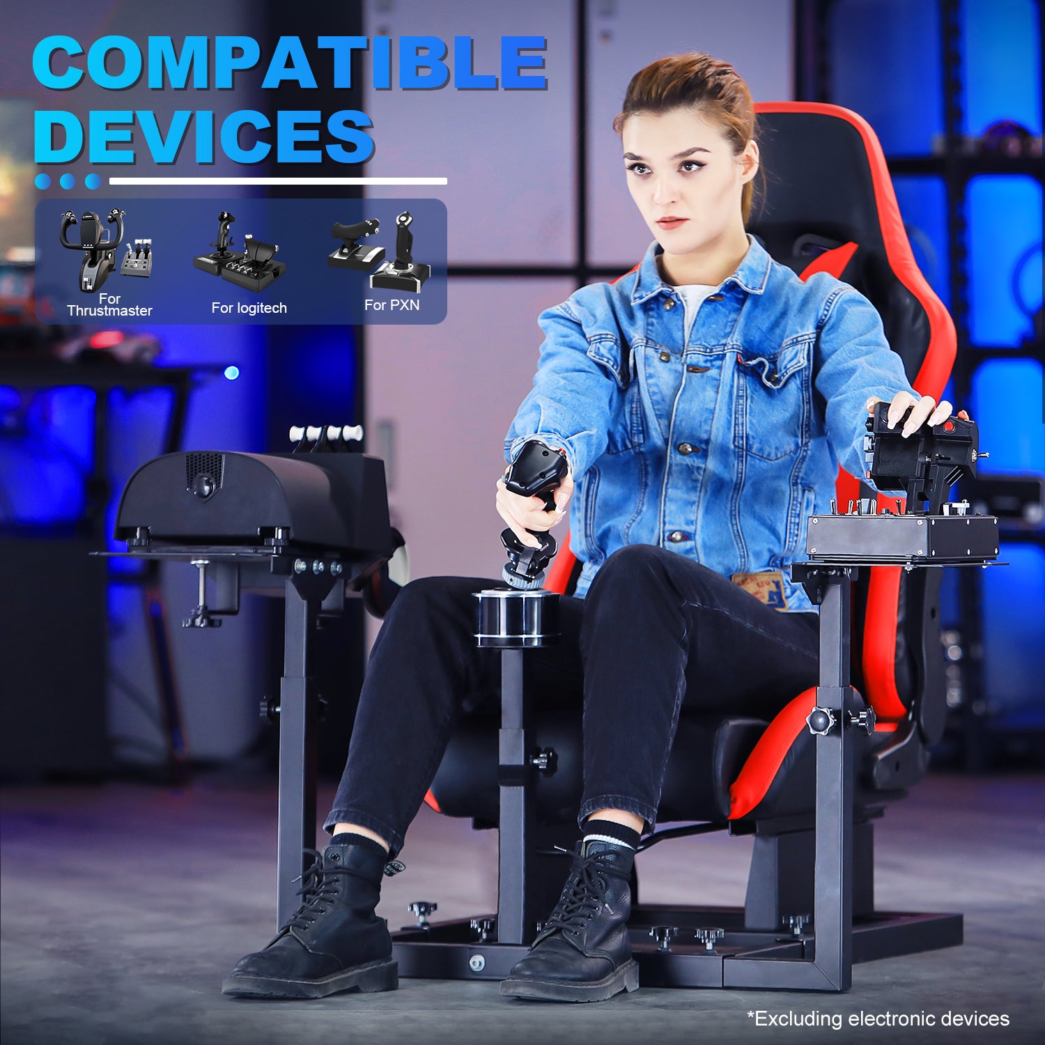 Marada Racing Flight Game Mount with Red Seat Compatible with Thrustmaster A10C Hotas Warthog Adjustable Throttle,Joystick,Keyboard not included