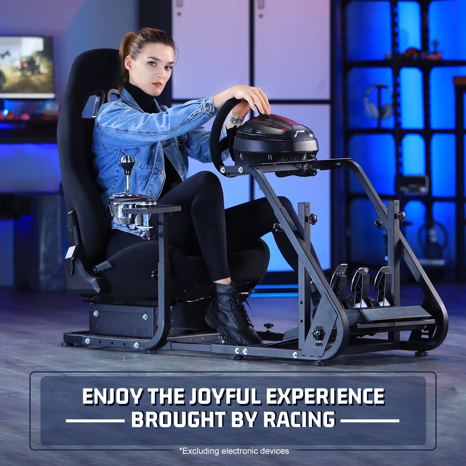 Marada Racing Cockpit Frame Compatible with G25 G27 G29 G920 Height Adjustable Racing Wheel Stand Wheel and Pedals Not Included（with Seat）