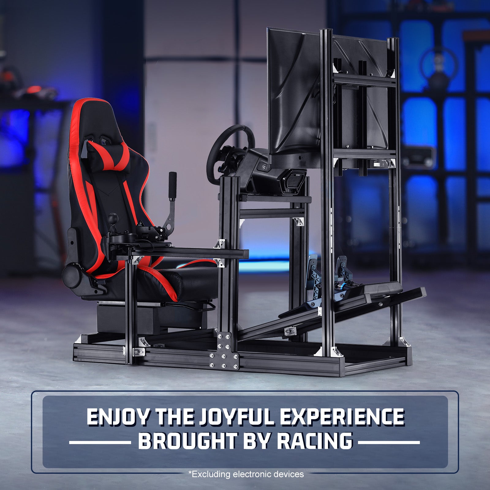 Marada 4080 Series Aluminum Cockpit with Single Monitor Mount and Red Seat Designed for Logitech Thrustmaster Fanatec Wheel Bases