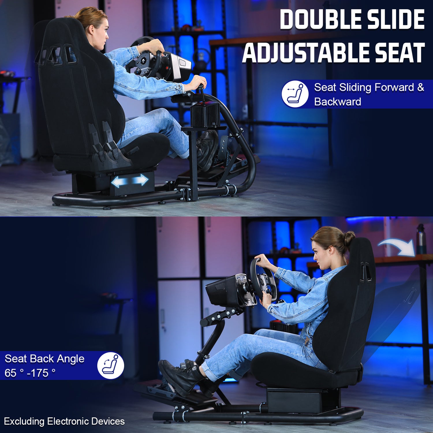 Marada racing simulator cockpit with black seat Fit Logitech G923 Thrustmaster