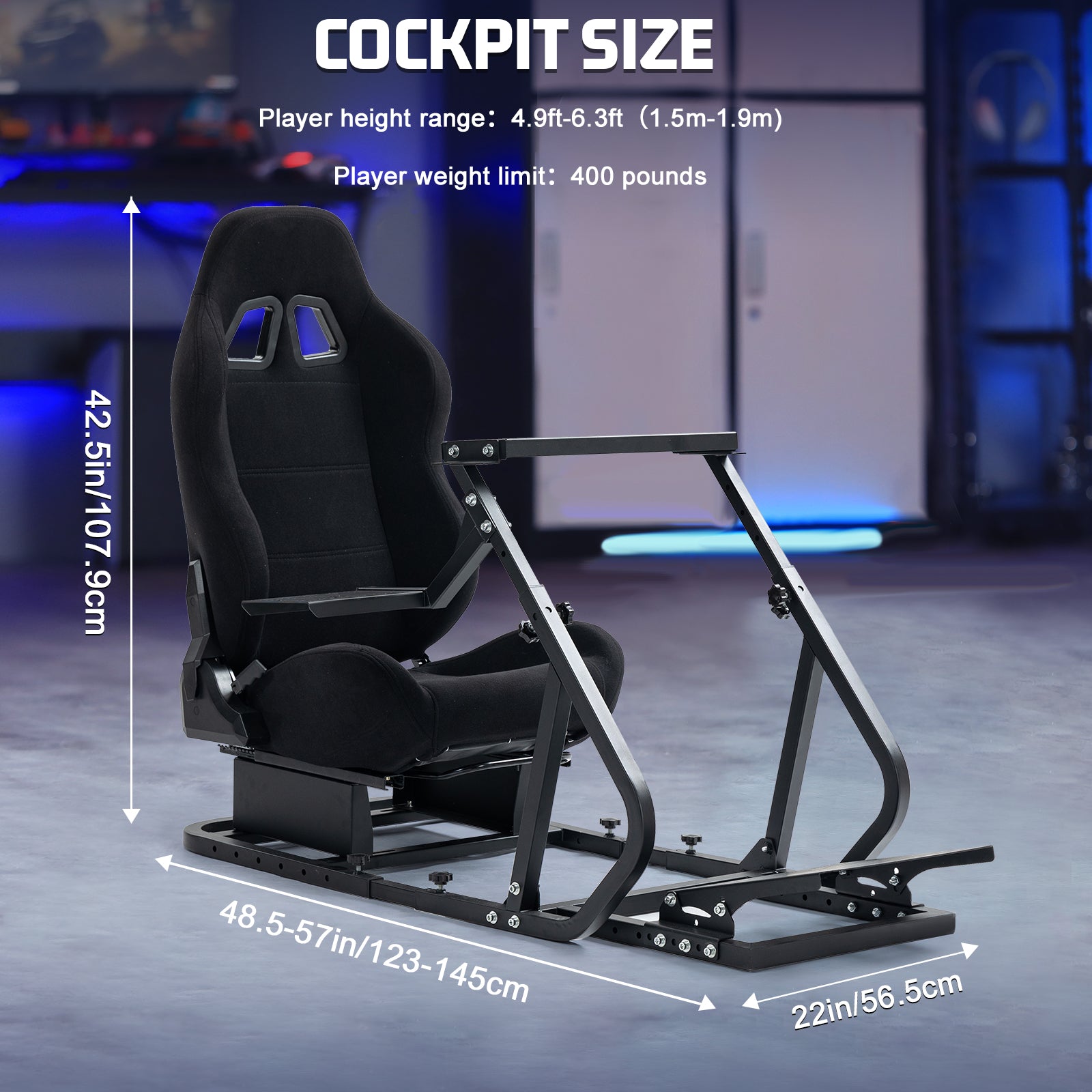 Marada G29 Racing Simulator Cockpit with Black Seat Compatible with Thrustmaster/Logitech/PXN/Fanatec Adjustable Mount, Steering Wheel, Pedal, Handbrake Not Included