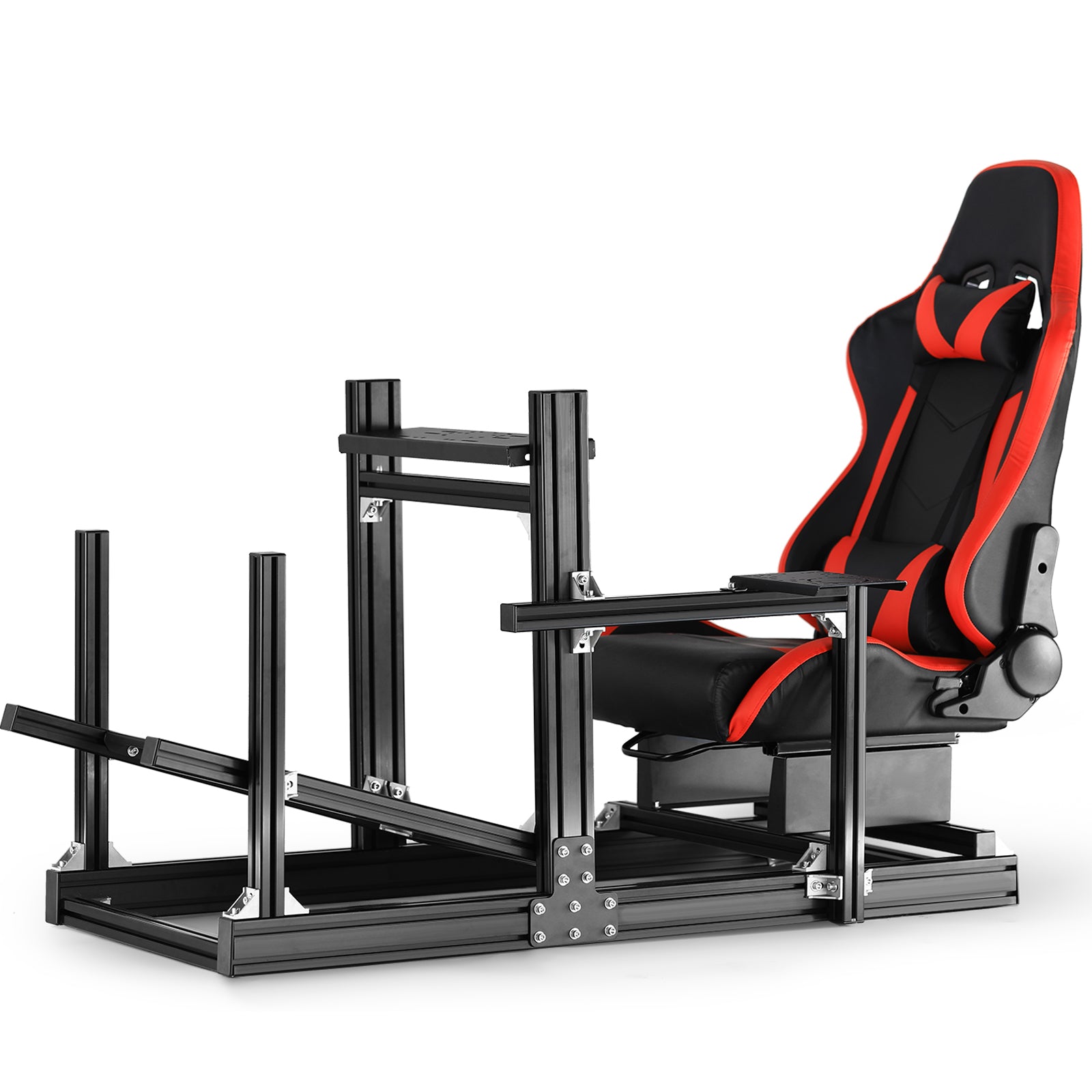 Marada 4080 Aluminum Alloy Racing Cockpit – Stable F1-Style Simulator Stand with Ergonomic Red Seat for Logitech/Thrustmaster/Fanatec Wheels. (Electronics Not Included)