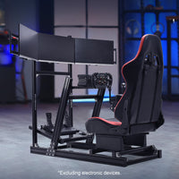 Marada 8040 Aluminum Racing Sim Cockpit with Triple Monitor Stand & Red Gaming Seat, Compatible with Logitech, Thrustmaster, Fanatec, Moza Wheels