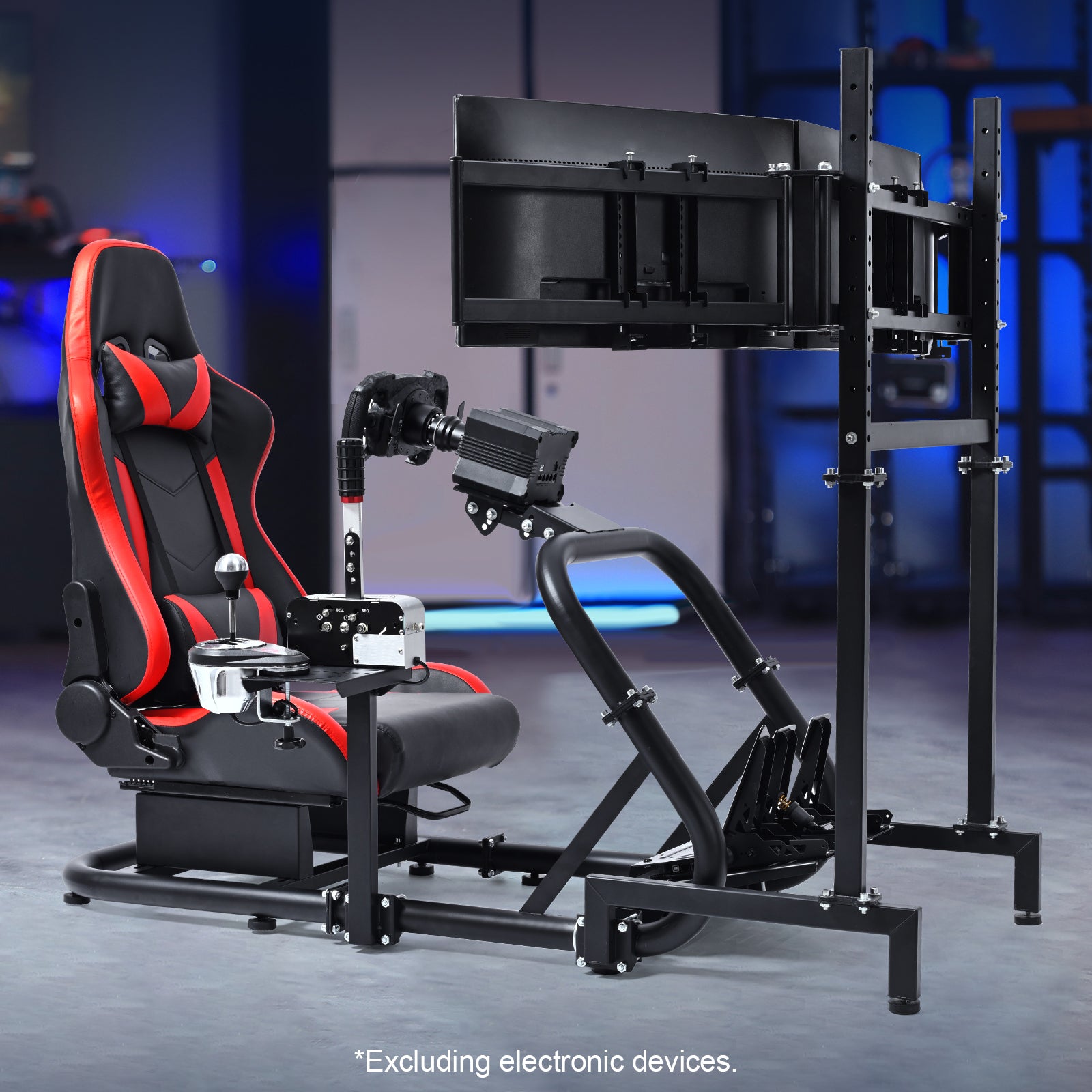 Marada Racing Sim Cockpit with Red Seat & Triple Monitor Stand Fit for Logitech G29
