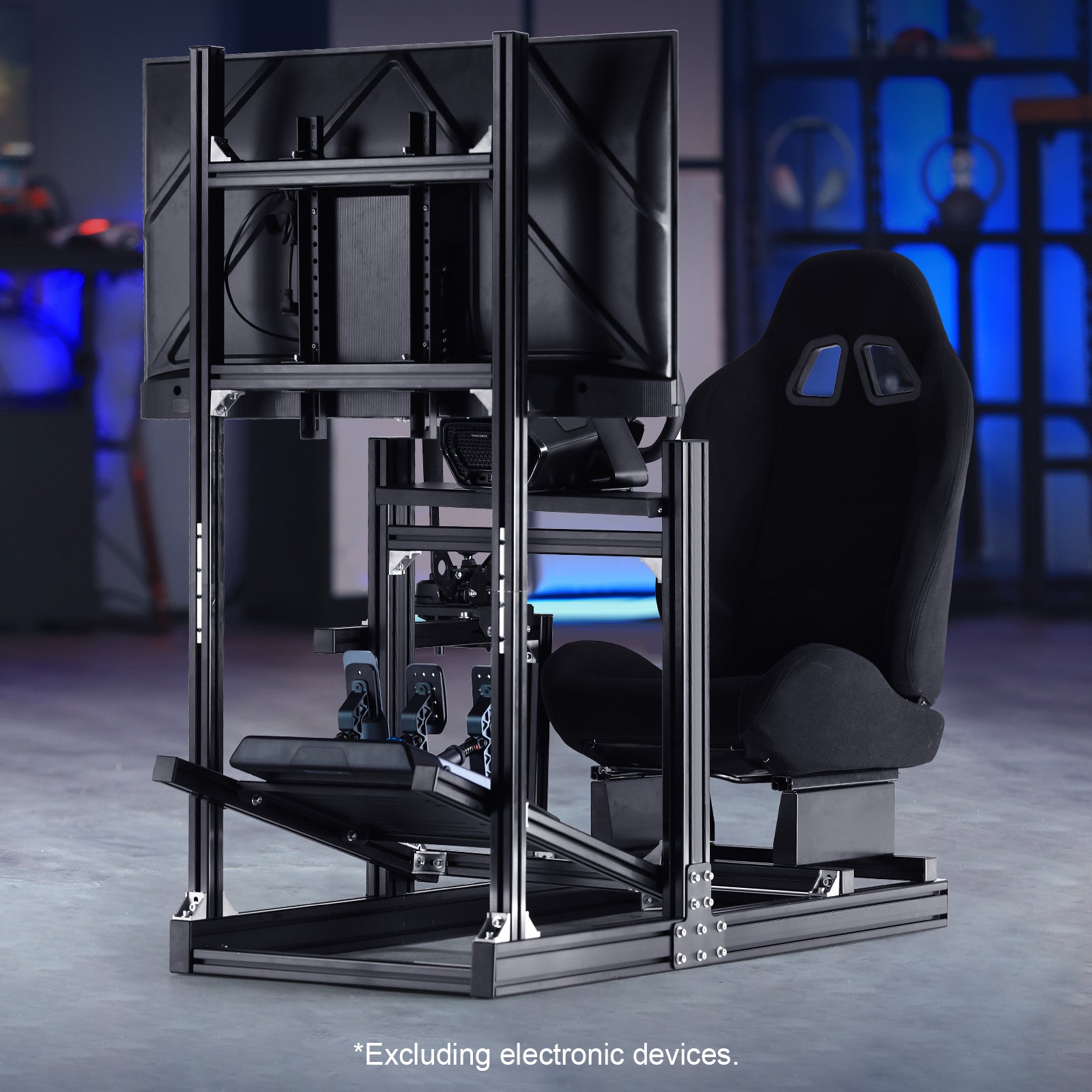 Marada 4080 Adjustable Aluminum Racing Cockpit with Monitor Mount and Black Seat | Compatible with Logitech G29 G920 & Thrustmaster T300