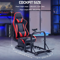 Marada Racing Cockpit Frame with Red Seat Upgrade Stable Racing Wheel Stand Adjustable Fit for Logitech G25 G27 G29 G920 Thrustmaster T80 T150 Wheel, Pedals,and Shifter Not Include