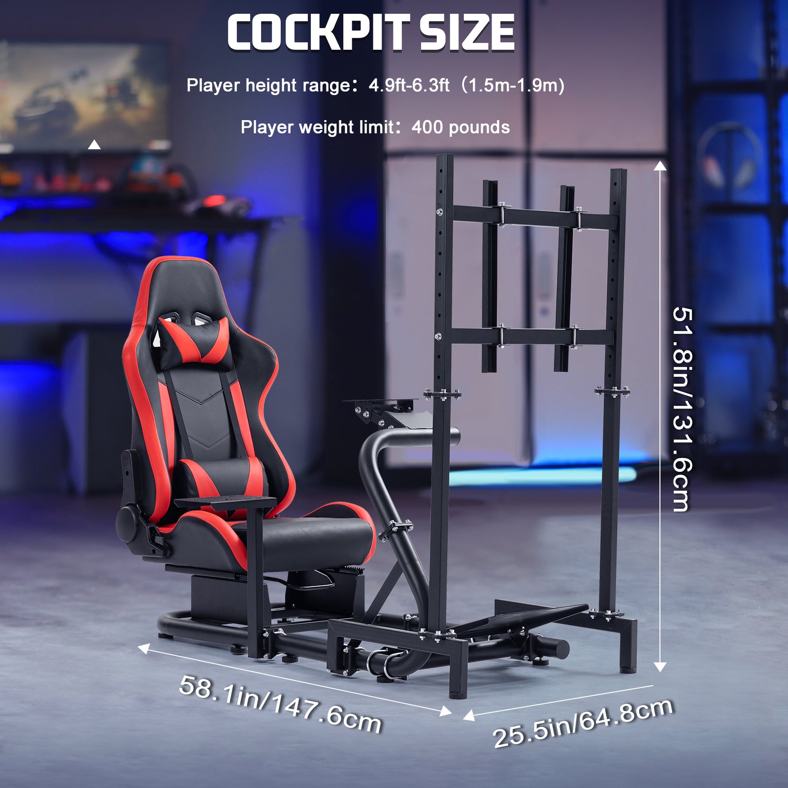 Marada Racing Cockpit with TV Stand & Red Seat Fit for G923 G920 T500,FANTEC,T3PA/TGT Stable & Strong Wheel and Pedals Not Included